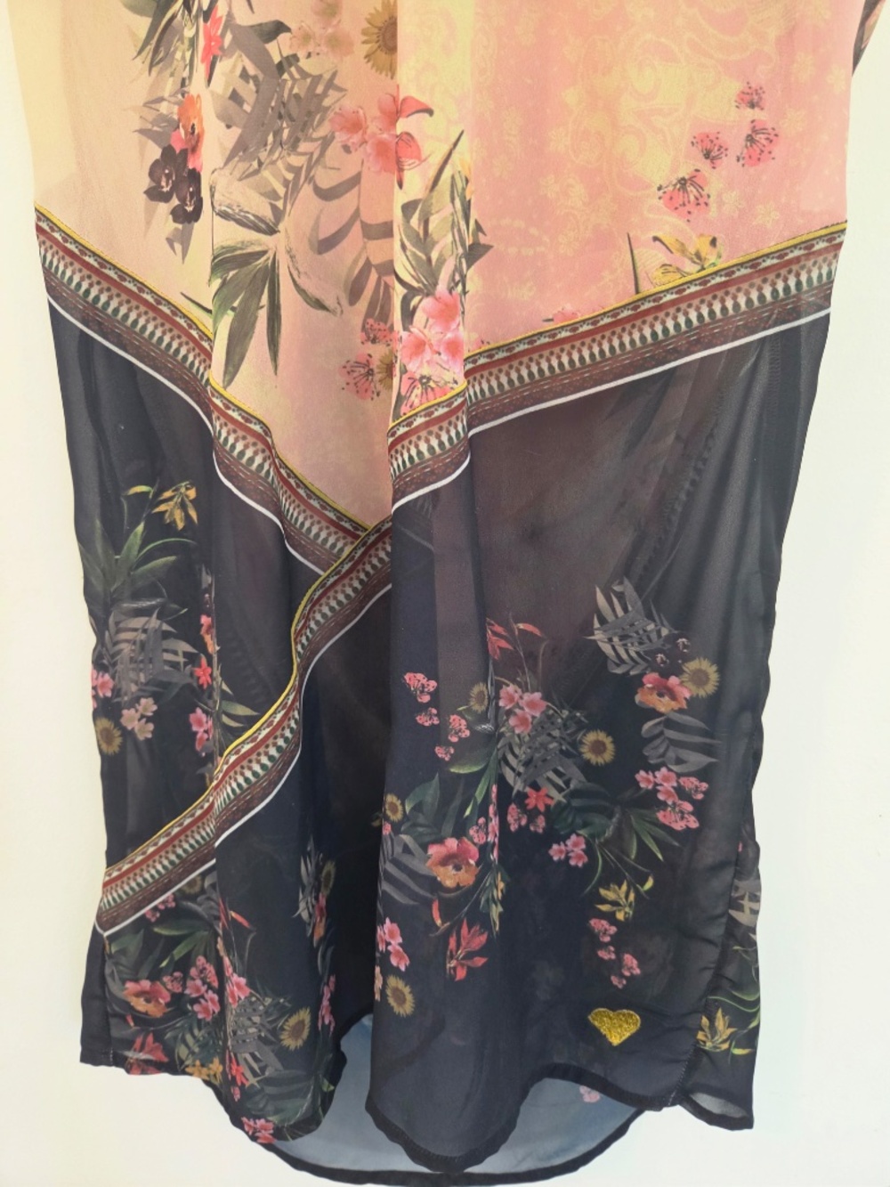 Desigual dress L pink/black midi hi/low metallic florals gems sleeveless boho - Picture 5 of 16